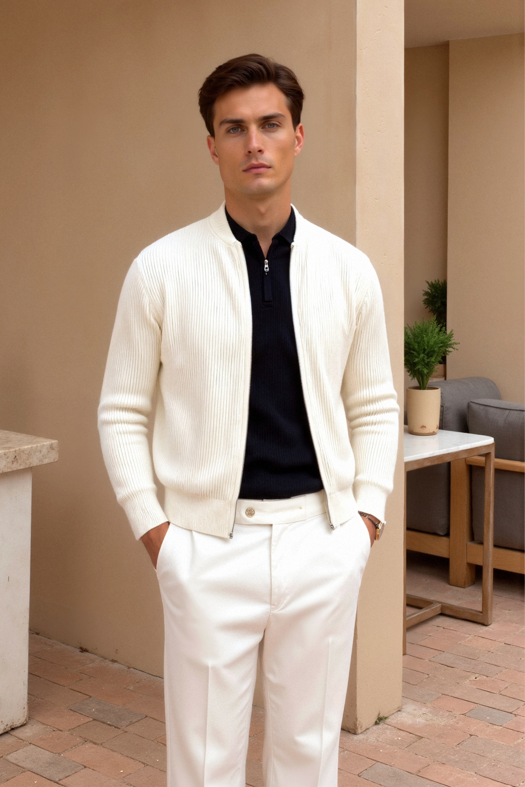 Cavallo Solid Knitted Crew Neck Cardigan