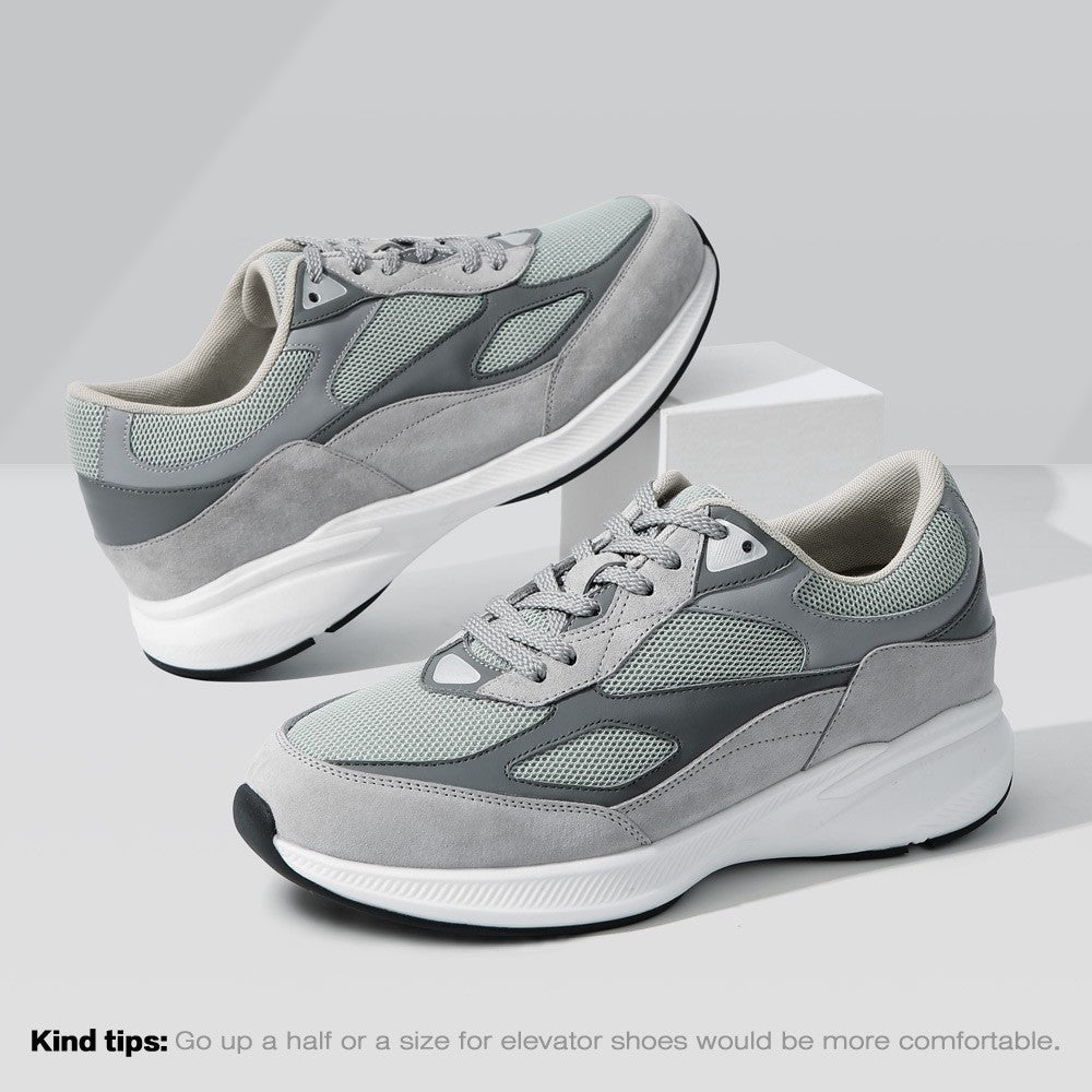 8 CM/3.15 inches CMR CHAMARIPA Men's Grey Mesh Invisible Height Sneakers - Breathable Elevator Shoes for Casual Wear