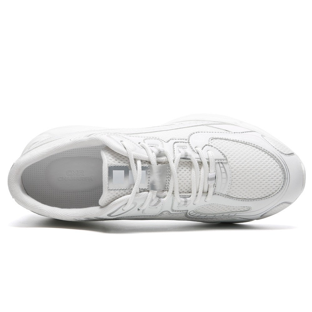 7 CM/2.76 Inches CMR CHAMARIPA  Men's Height Increasing Sneakers - White Mesh Athletic Trainers