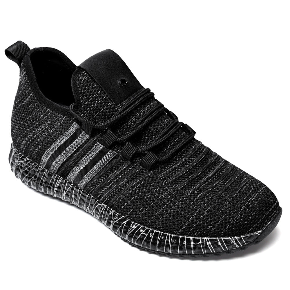 7CM / 2.76 Inches CMR CHAMARIPA Black Knit Breathable Height-Elevator Shoes For Men