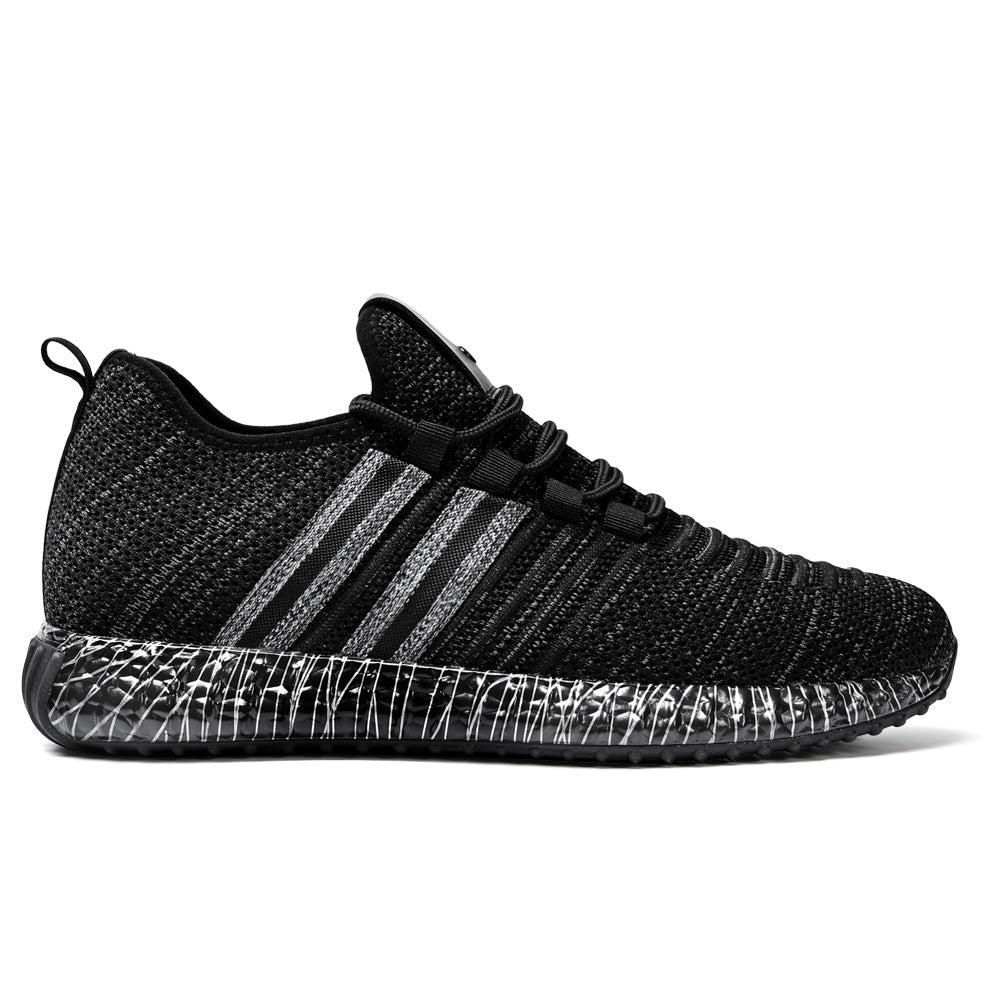 7CM / 2.76 Inches CMR CHAMARIPA Black Knit Breathable Height-Elevator Shoes For Men