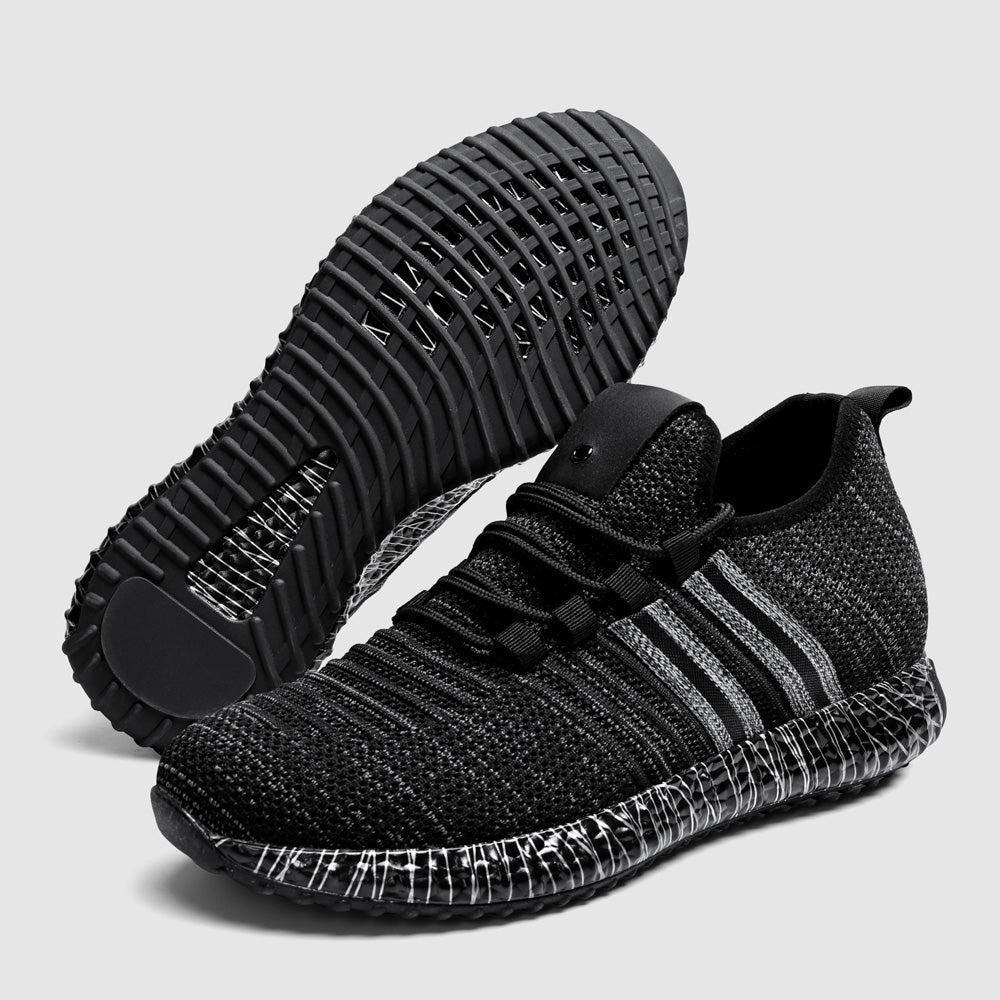 7CM / 2.76 Inches CMR CHAMARIPA Black Knit Breathable Height-Elevator Shoes For Men