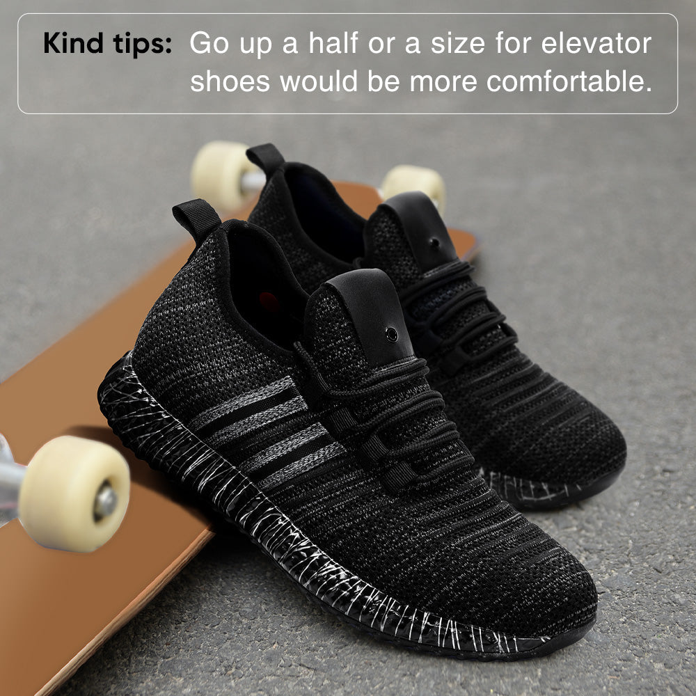 7CM / 2.76 Inches CMR CHAMARIPA Black Knit Breathable Height-Elevator Shoes For Men