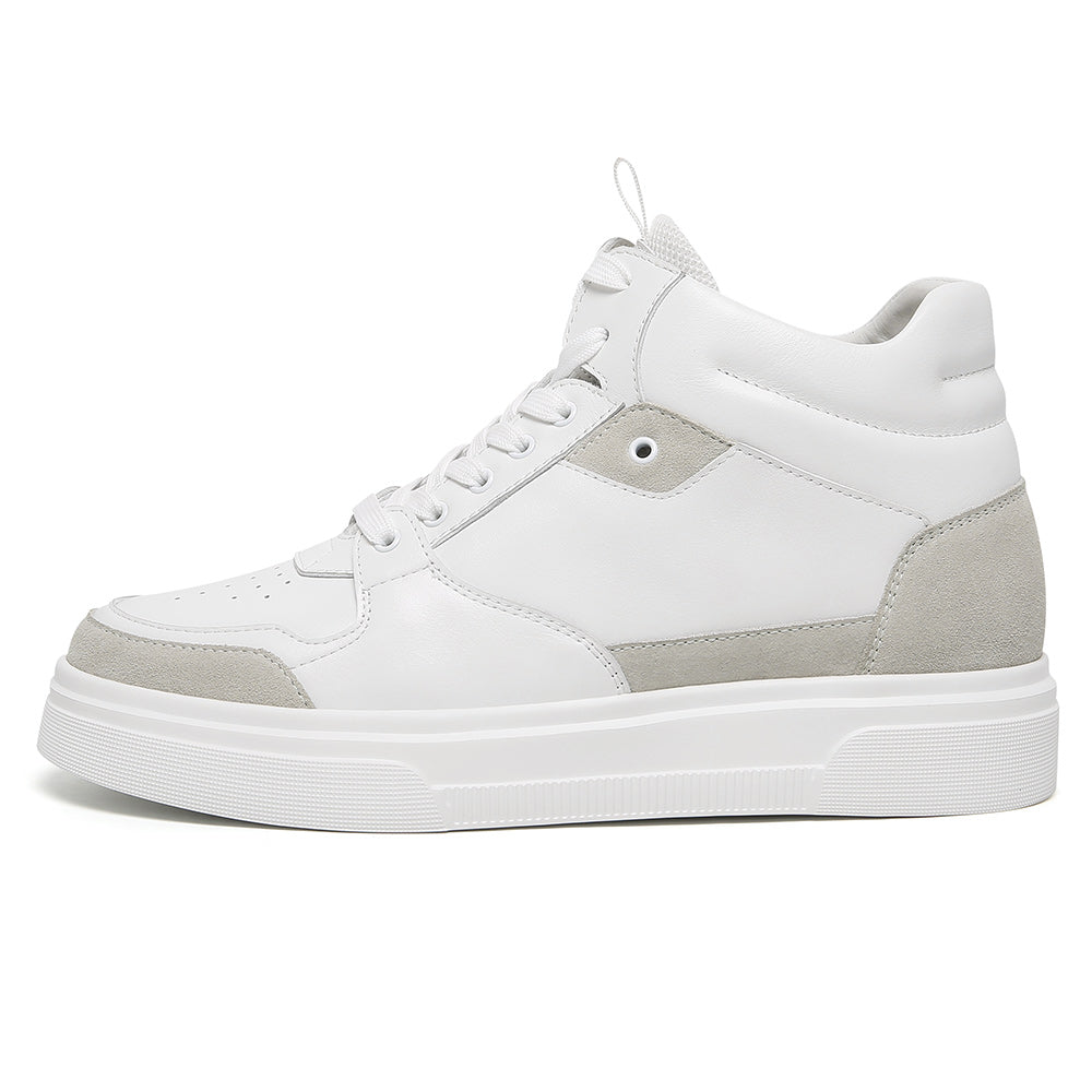8CM / 3.15 Inches CMR CHAMARIPA Men's Shoes With Higher Heels | White Leather High-Top Sneakers