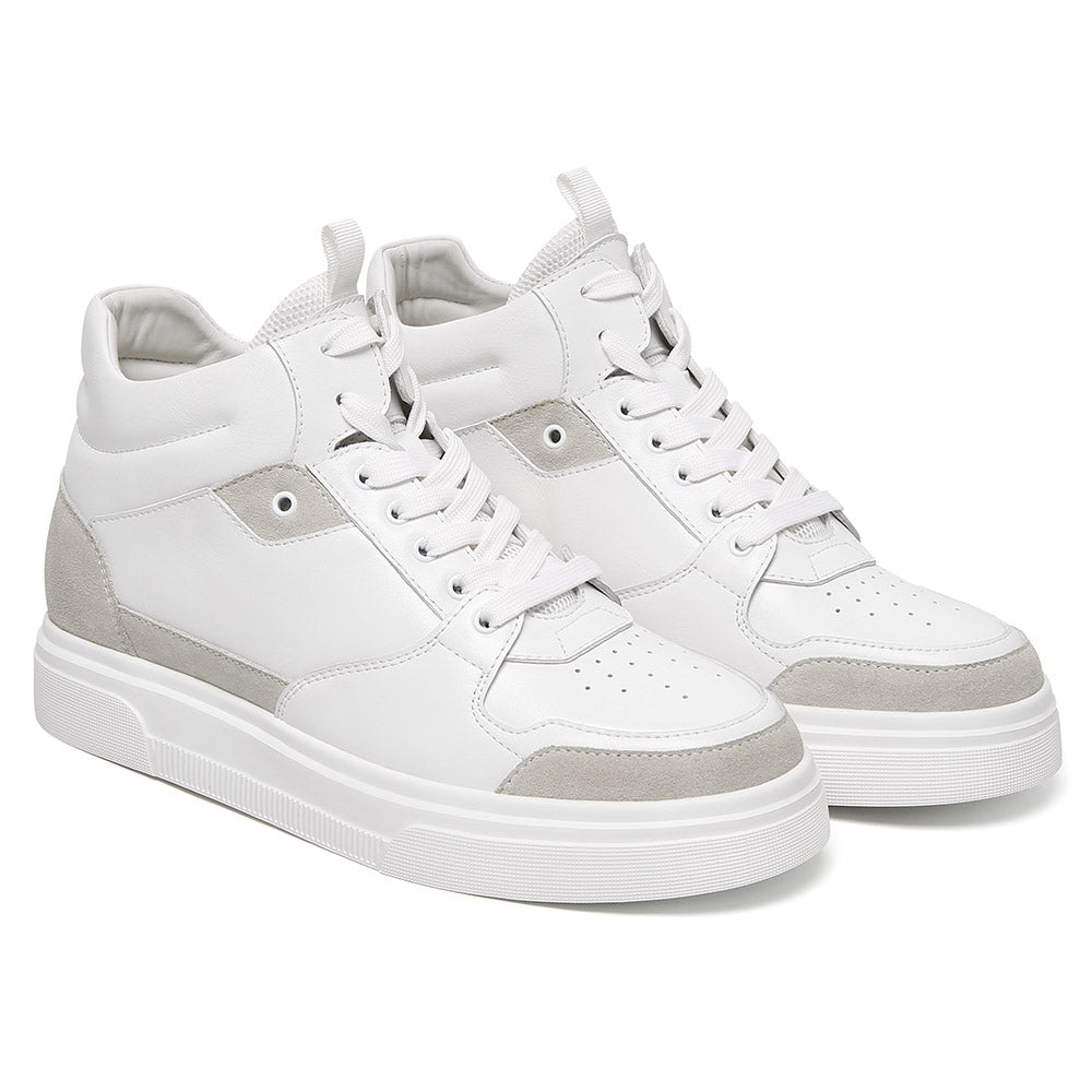 8CM / 3.15 Inches CMR CHAMARIPA Men's Shoes With Higher Heels | White Leather High-Top Sneakers