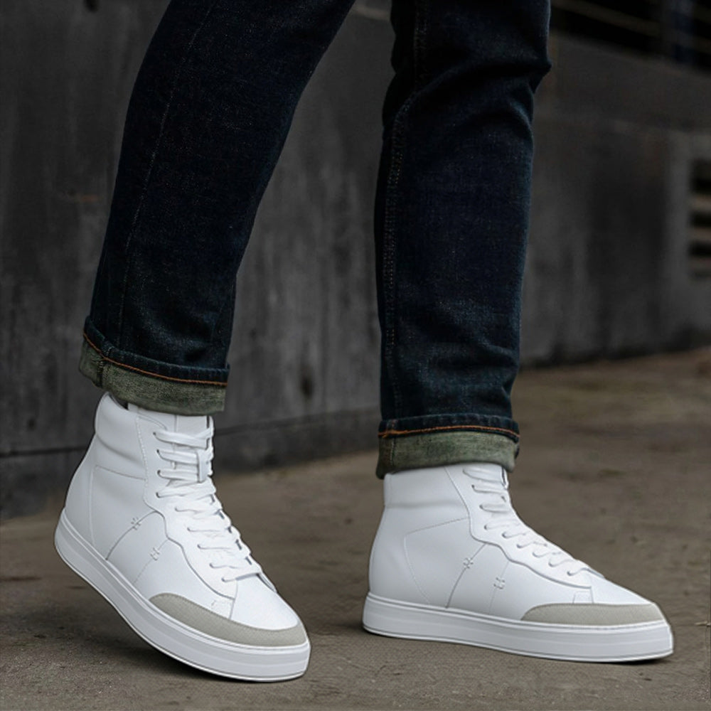 7CM / 2.76 InchesCMR CHAMARIPA Men's Height Increasing Boots - Off-White Leather Casual Boots