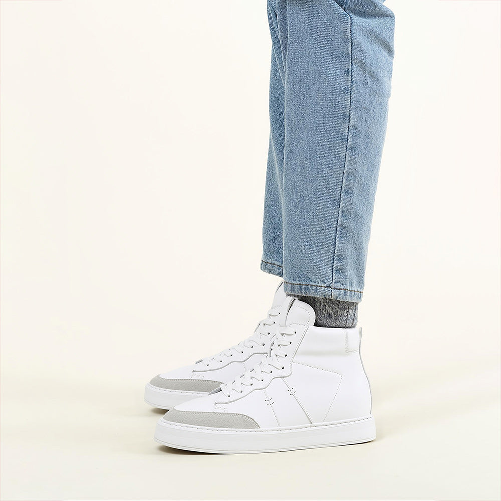 7CM / 2.76 InchesCMR CHAMARIPA Men's Height Increasing Boots - Off-White Leather Casual Boots