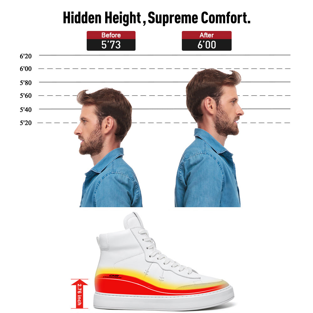 7CM / 2.76 InchesCMR CHAMARIPA Men's Height Increasing Boots - Off-White Leather Casual Boots