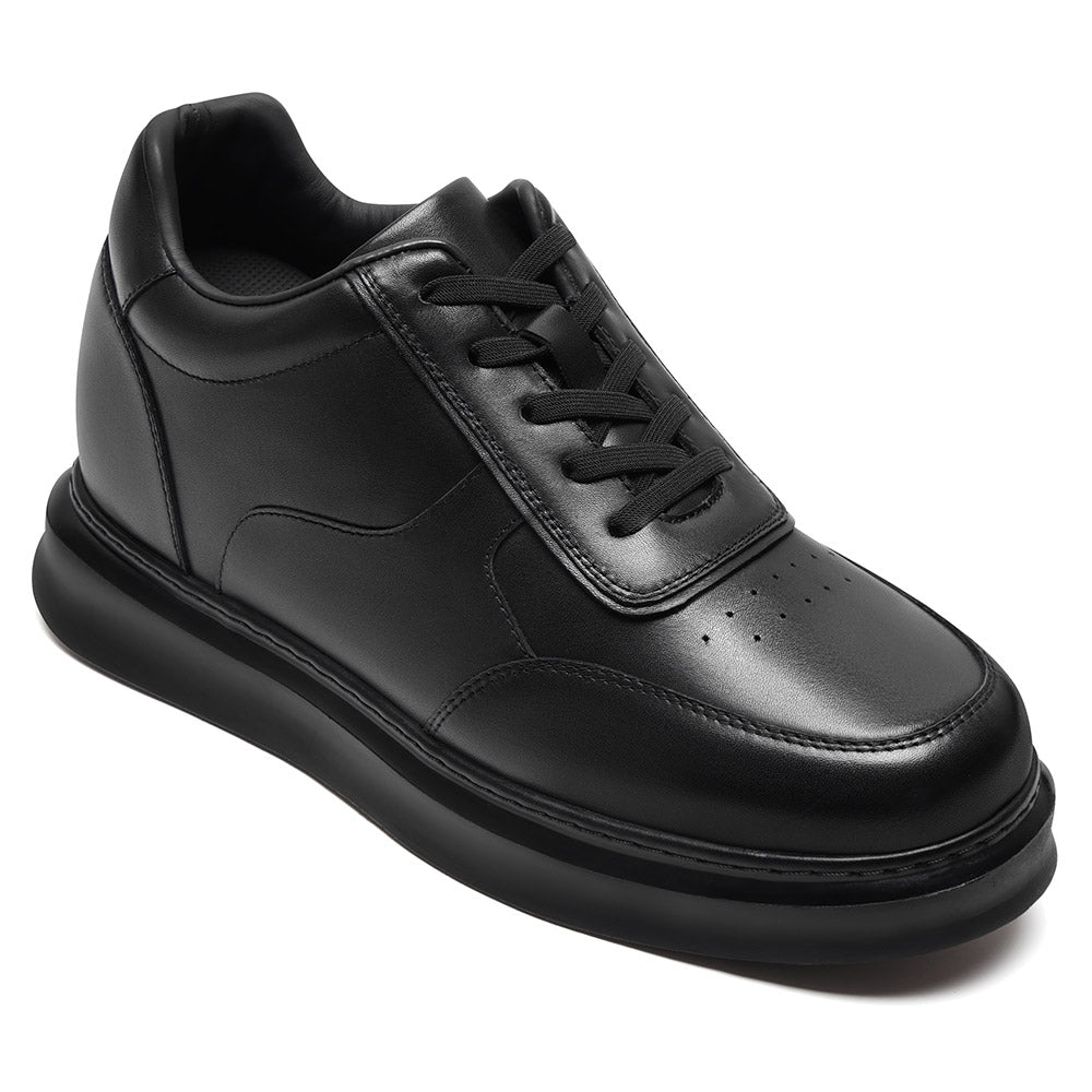 9CM / 3.54 Inches CMR CHAMARIPA Casual Elevator Shoes For Men - Black Soft Leather Height Boosting Shoes