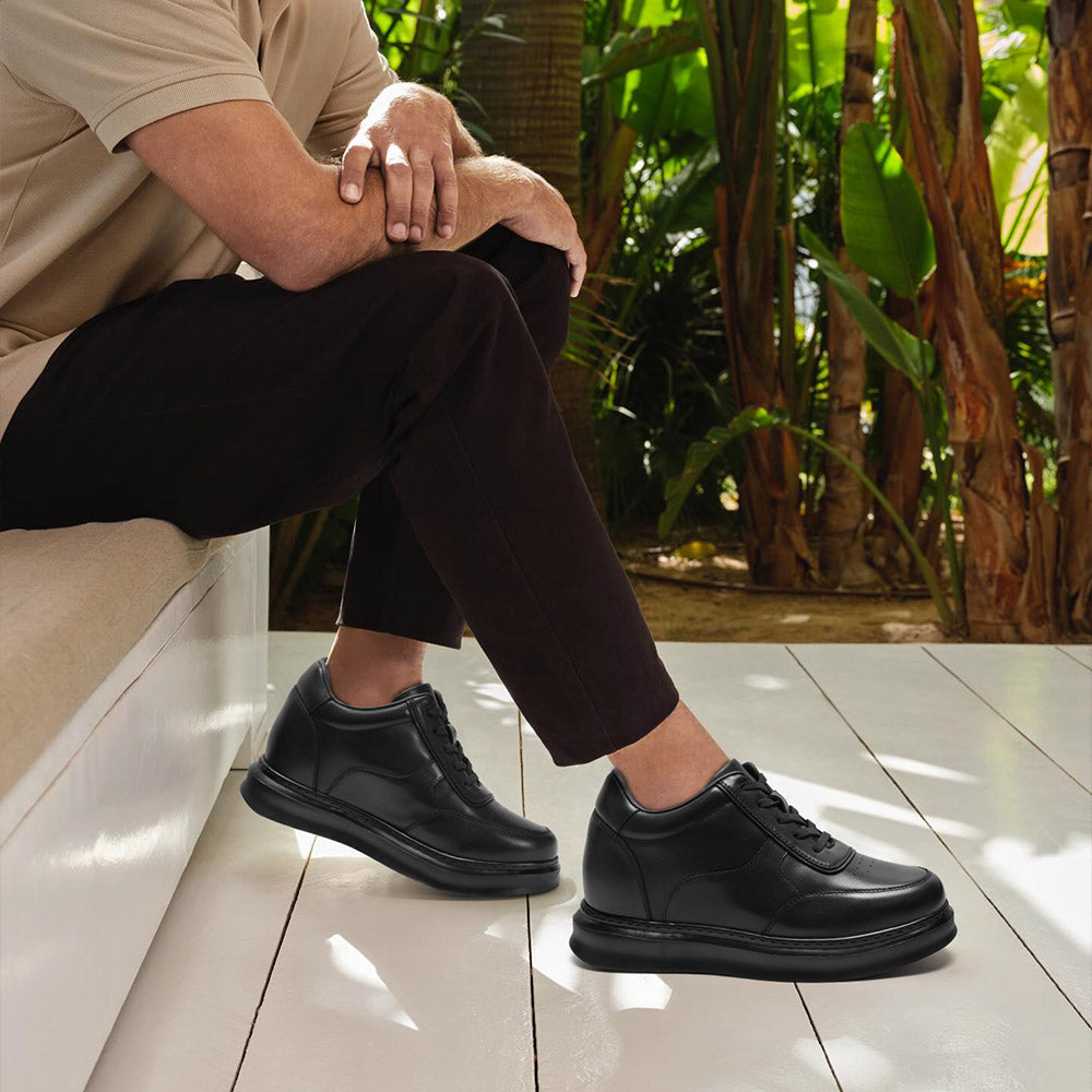 9CM / 3.54 Inches CMR CHAMARIPA Casual Elevator Shoes For Men - Black Soft Leather Height Boosting Shoes