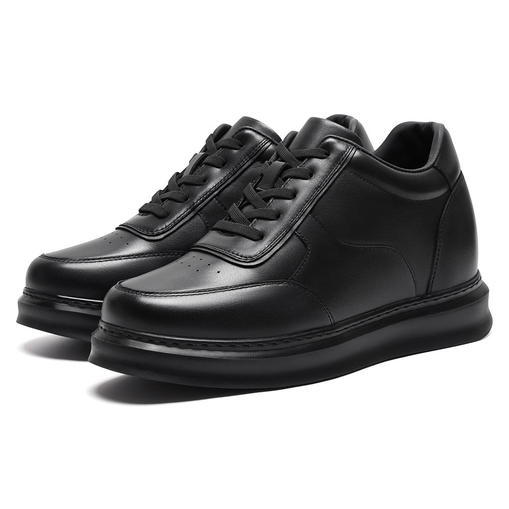 9CM / 3.54 Inches CMR CHAMARIPA Casual Elevator Shoes For Men - Black Soft Leather Height Boosting Shoes