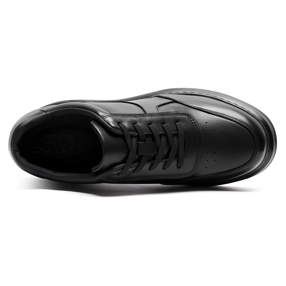 9CM / 3.54 Inches CMR CHAMARIPA Casual Elevator Shoes For Men - Black Soft Leather Height Boosting Shoes