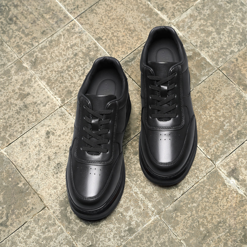 9CM / 3.54 Inches CMR CHAMARIPA Casual Elevator Shoes For Men - Black Soft Leather Height Boosting Shoes