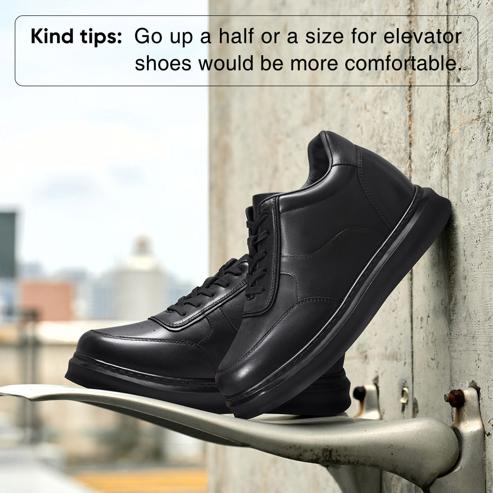 9CM / 3.54 Inches CMR CHAMARIPA Casual Elevator Shoes For Men - Black Soft Leather Height Boosting Shoes