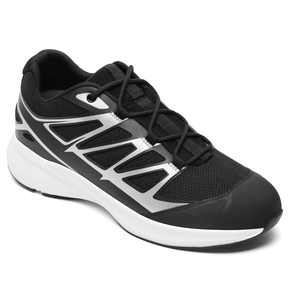 7CM / 2.76 Inches CMR CHAMARIPA Men's Shoes With Higher Heels | Black Breathable Mesh Taller Sneakers