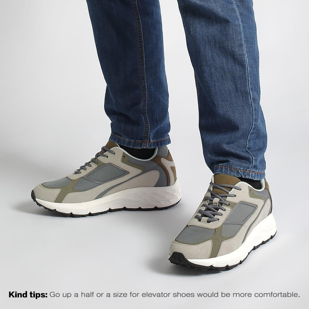 7 CM/2.76 Inches CMR CHAMARIPA Height Increasing Sneakers - Breathable Grey Cloth Elevator Shoes For Men