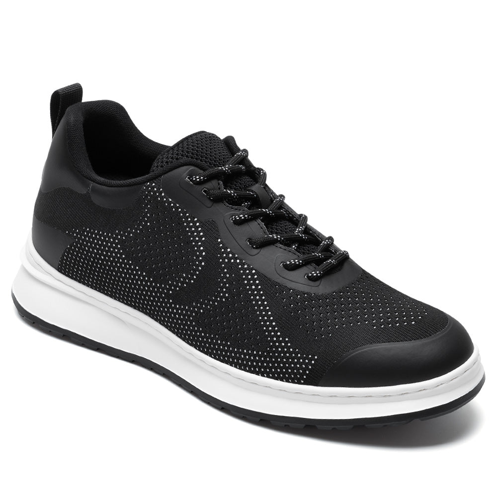 7CM / 2.76 InchesCMR CHAMARIPA Men's Invisible Height Increase Shoes - Black Knit Casual Height Trainer