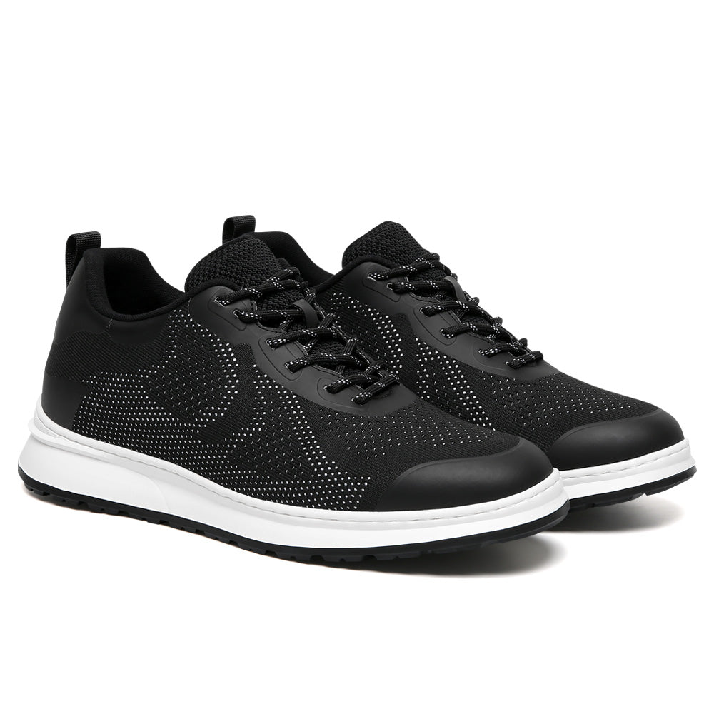 7CM / 2.76 InchesCMR CHAMARIPA Men's Invisible Height Increase Shoes - Black Knit Casual Height Trainer