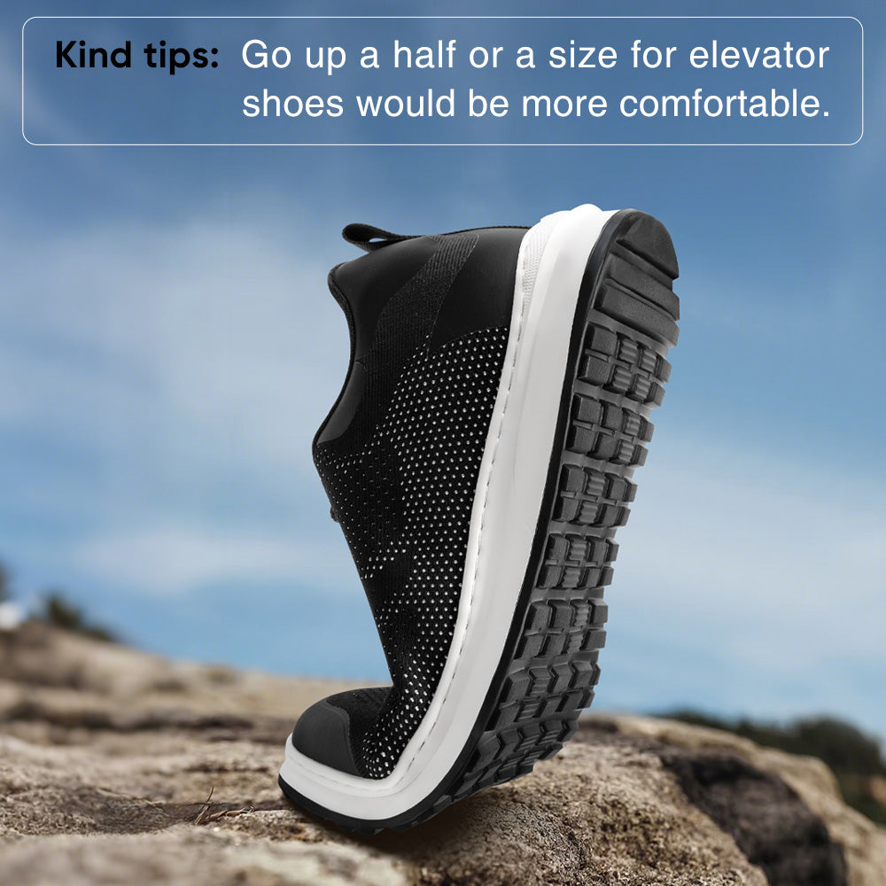 7CM / 2.76 InchesCMR CHAMARIPA Men's Invisible Height Increase Shoes - Black Knit Casual Height Trainer