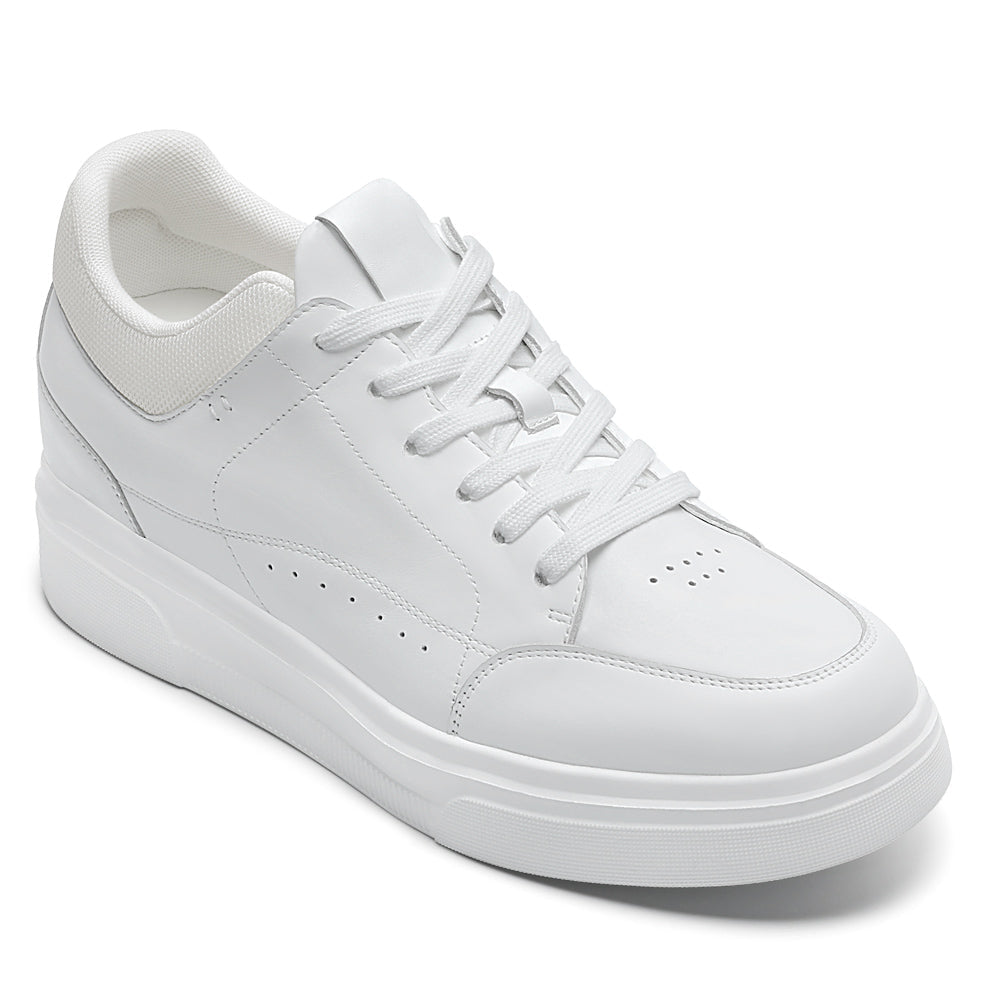 7CM / 2.76 inches CMR Chamaripa Men's Height-Boosting Sneakers - White Leather Everyday Casual Shoes
