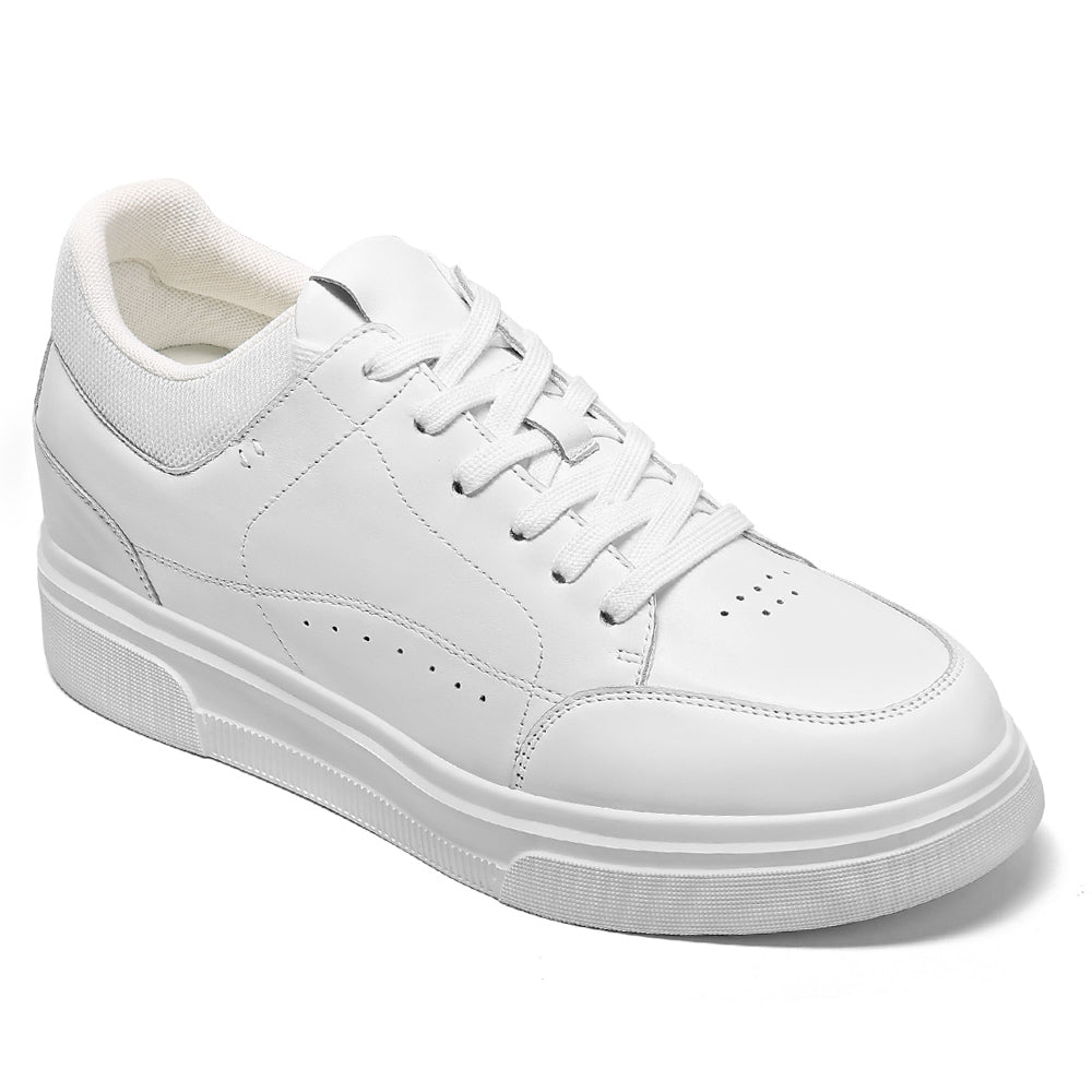 7CM / 2.76 inches CMR Chamaripa Men's Height-Boosting Sneakers - White Leather Everyday Casual Shoes