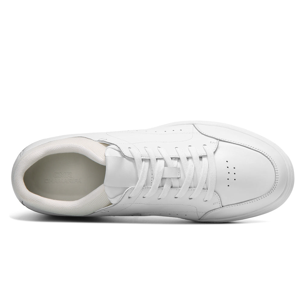 7CM / 2.76 inches CMR Chamaripa Men's Height-Boosting Sneakers - White Leather Everyday Casual Shoes