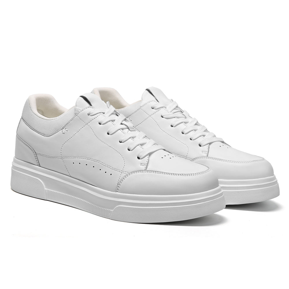 7CM / 2.76 inches CMR Chamaripa Men's Height-Boosting Sneakers - White Leather Everyday Casual Shoes