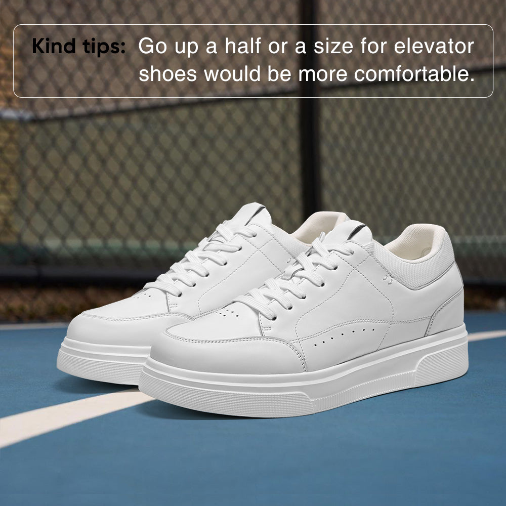 7CM / 2.76 inches CMR Chamaripa Men's Height-Boosting Sneakers - White Leather Everyday Casual Shoes