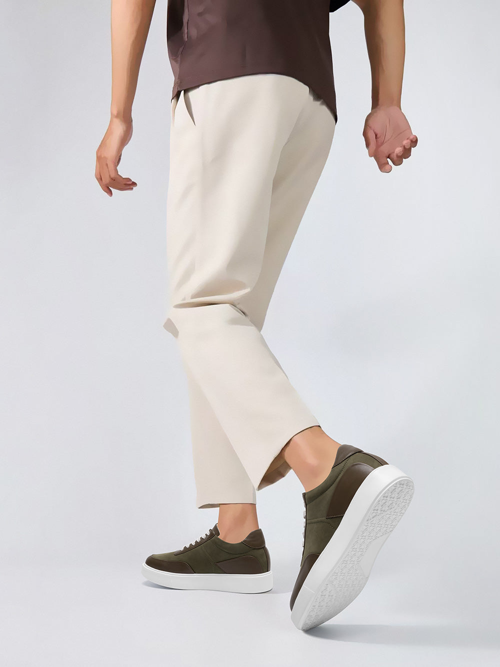 7CM / 2.76 Inches CMR CHAMARIPA Elevator Shoes For Men - Olive Green Nubuck Casual Sports Shoes