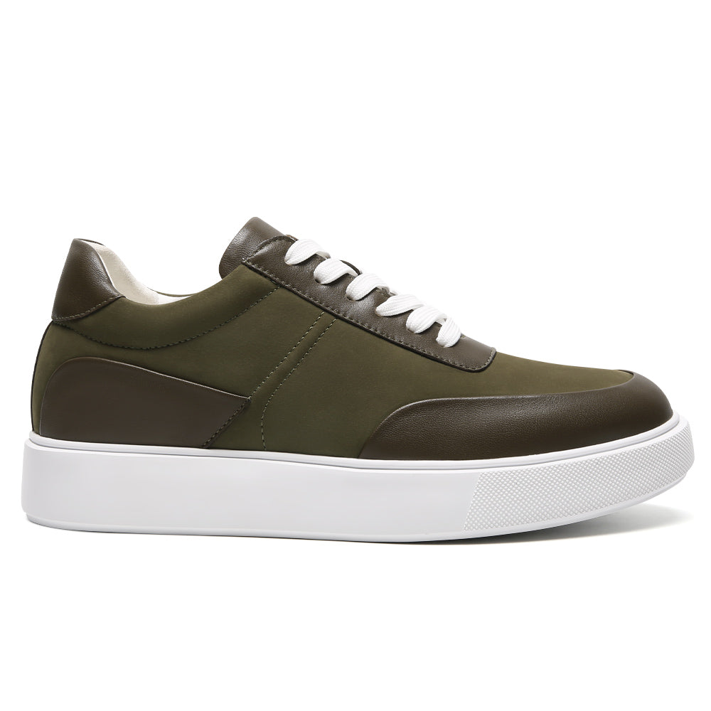 7CM / 2.76 Inches CMR CHAMARIPA Elevator Shoes For Men - Olive Green Nubuck Casual Sports Shoes