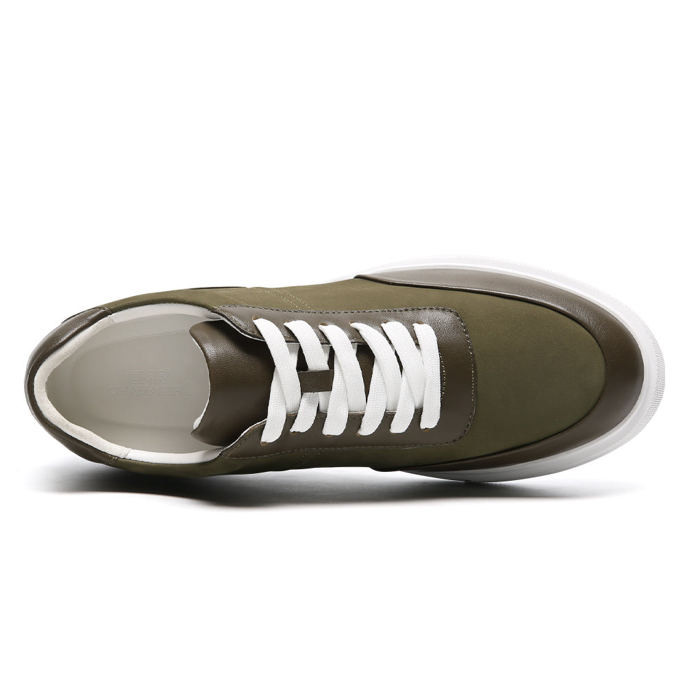7CM / 2.76 Inches CMR CHAMARIPA Elevator Shoes For Men - Olive Green Nubuck Casual Sports Shoes