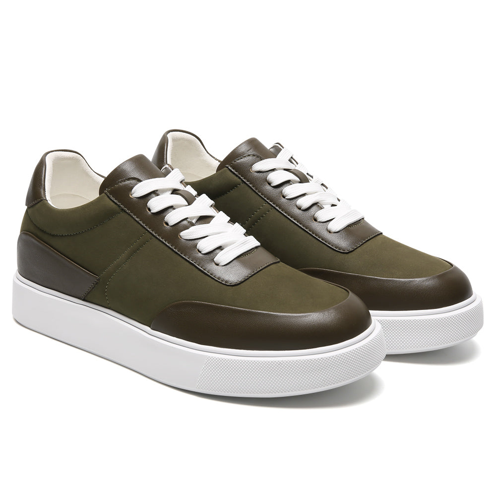 7CM / 2.76 Inches CMR CHAMARIPA Elevator Shoes For Men - Olive Green Nubuck Casual Sports Shoes