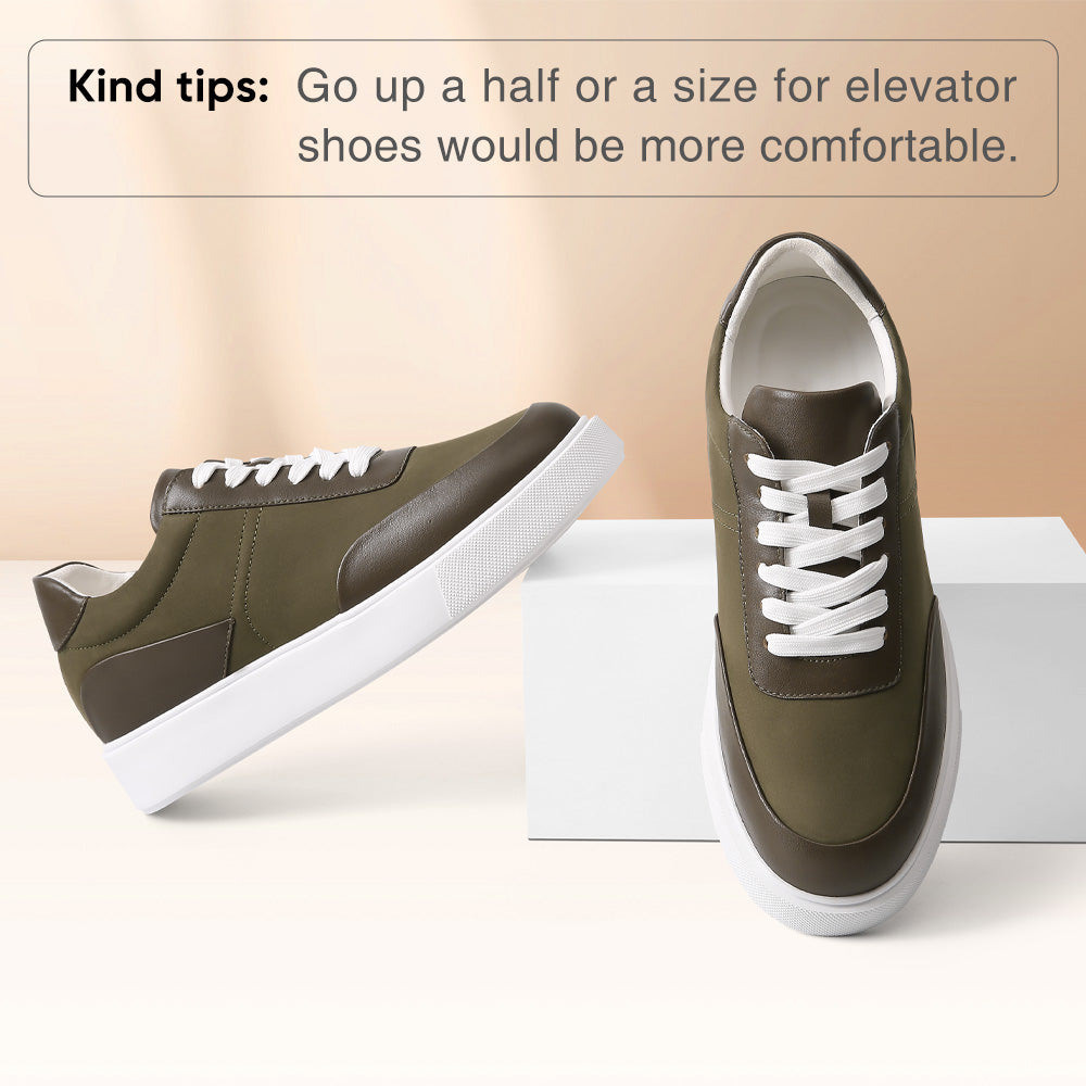 7CM / 2.76 Inches CMR CHAMARIPA Elevator Shoes For Men - Olive Green Nubuck Casual Sports Shoes