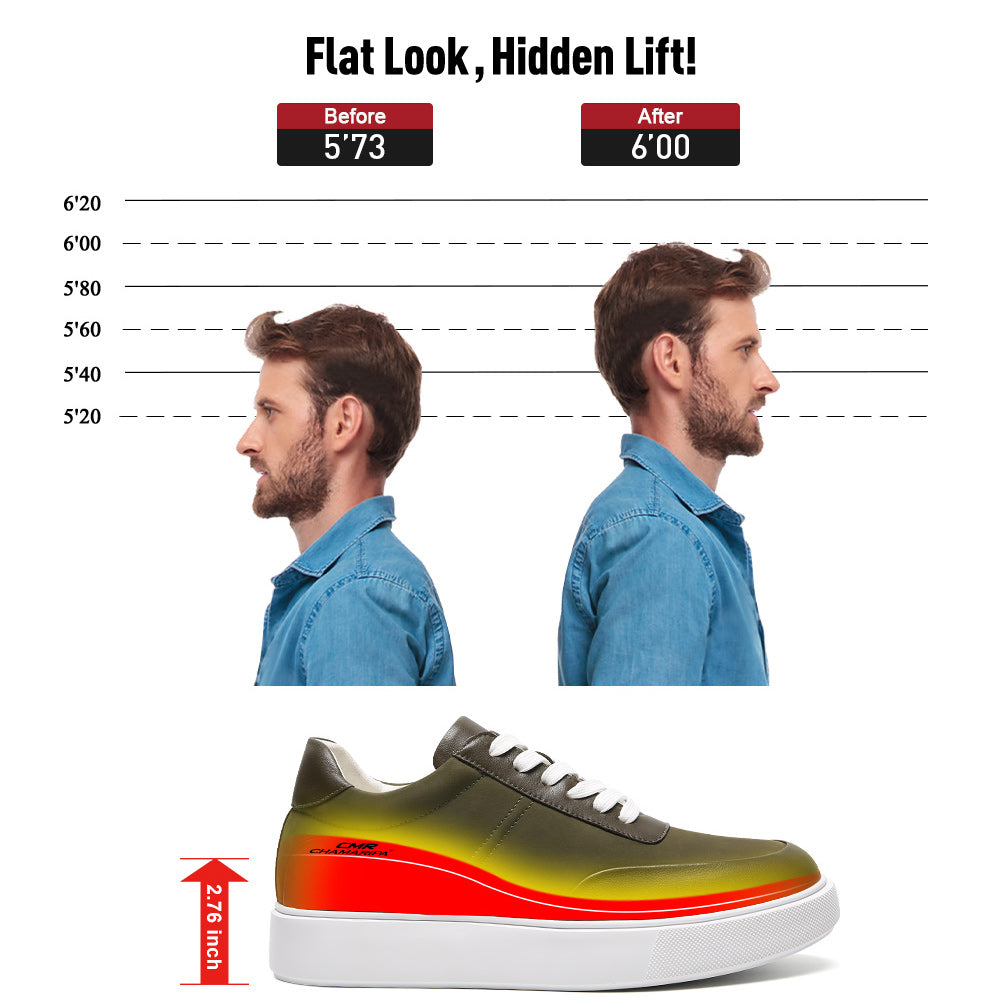 7CM / 2.76 Inches CMR CHAMARIPA Elevator Shoes For Men - Olive Green Nubuck Casual Sports Shoes