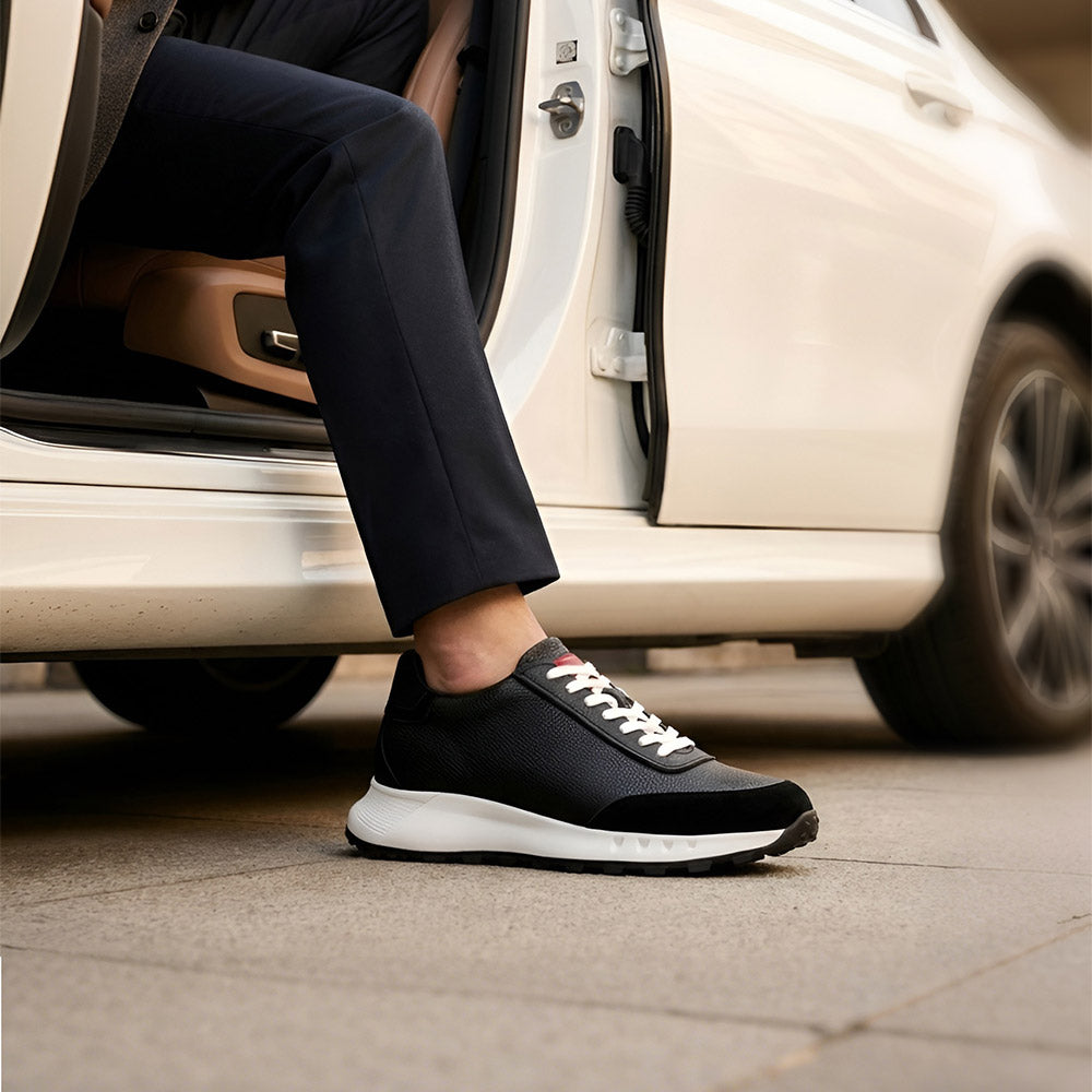 8CM / 3.15 Inches CMR CHAMARIPA Men's Height Increasing Shoes For Men | Black Leather Casual Elevator Sneakers