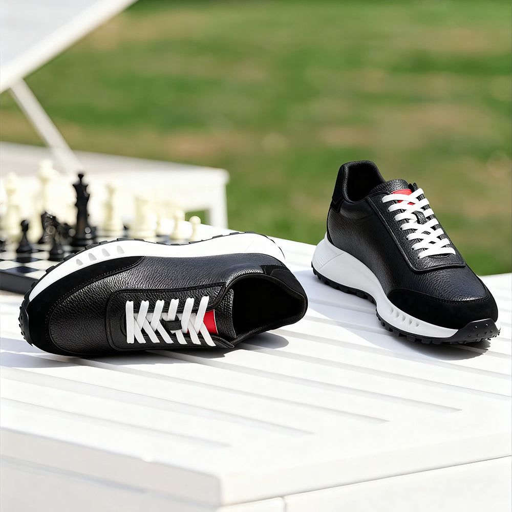8CM / 3.15 Inches CMR CHAMARIPA Men's Height Increasing Shoes For Men | Black Leather Casual Elevator Sneakers