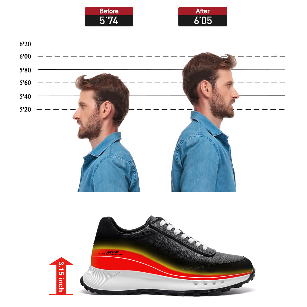 8CM / 3.15 Inches CMR CHAMARIPA Men's Height Increasing Shoes For Men | Black Leather Casual Elevator Sneakers