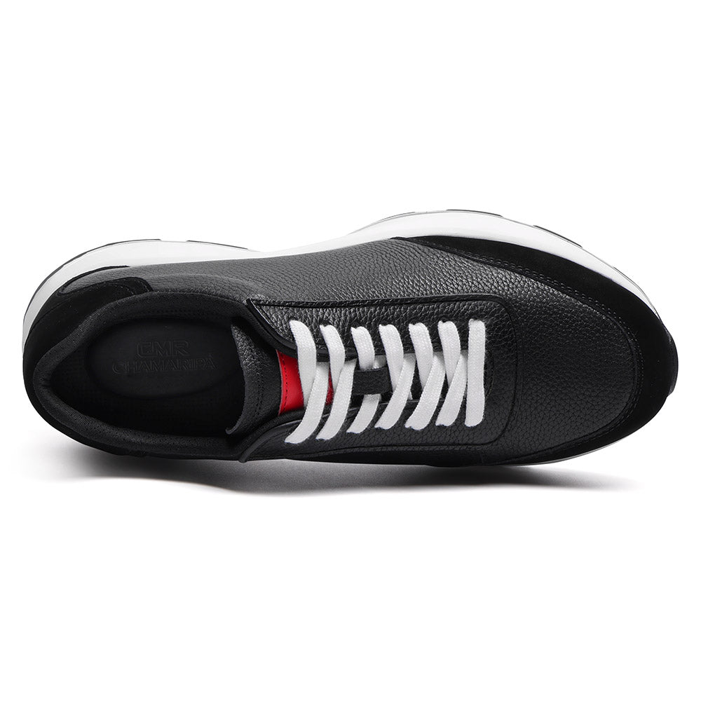 8 CM / 3.15 Inches CMR CHAMARIPA Sneakers With Height For Men | Black Leather Trainers