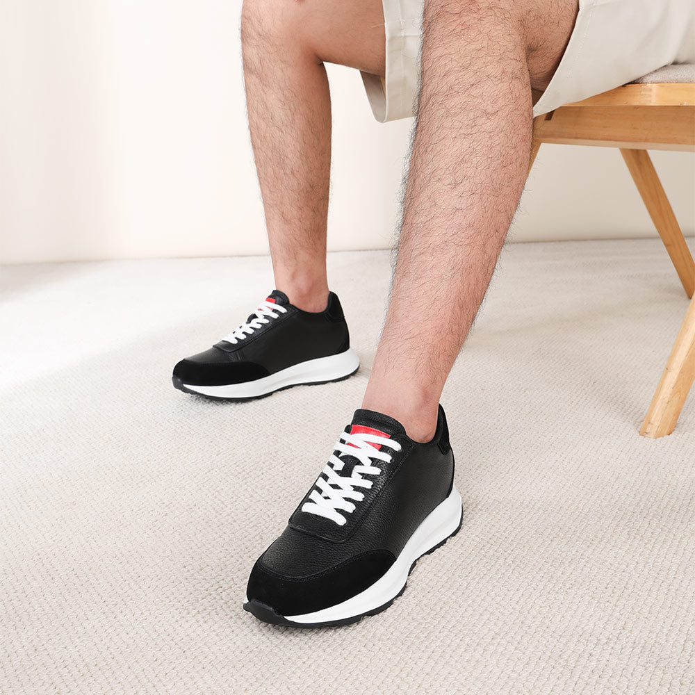 8 CM / 3.15 Inches CMR CHAMARIPA Sneakers With Height For Men | Black Leather Trainers