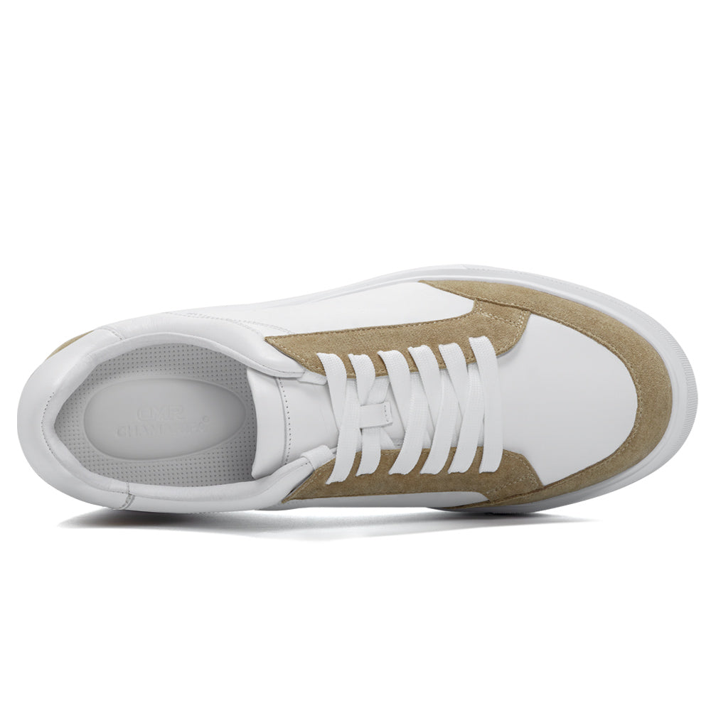7CM / 2.76 Inches CMR CHAMARIPA Men's Invisible Elevator Shoes - White Soft Leather Everyday Casual Shoes