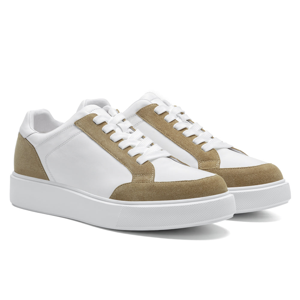 7CM / 2.76 Inches CMR CHAMARIPA Men's Invisible Elevator Shoes - White Soft Leather Everyday Casual Shoes