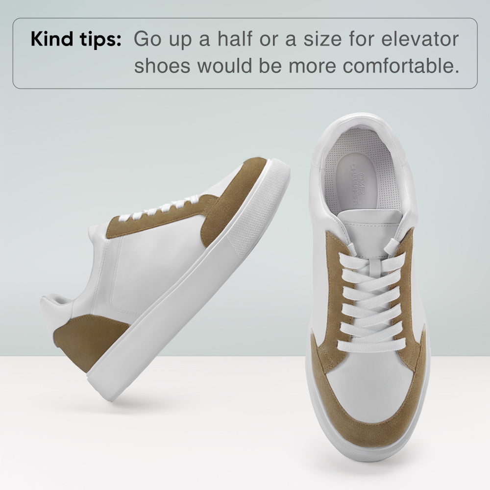 7CM / 2.76 Inches CMR CHAMARIPA Men's Invisible Elevator Shoes - White Soft Leather Everyday Casual Shoes