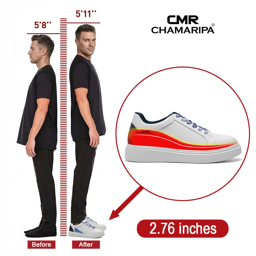 7 CM / 2.76 Inches CMR CHAMARIPA Mens Sneakers That Make You Taller | White Soft Leather Sneakers