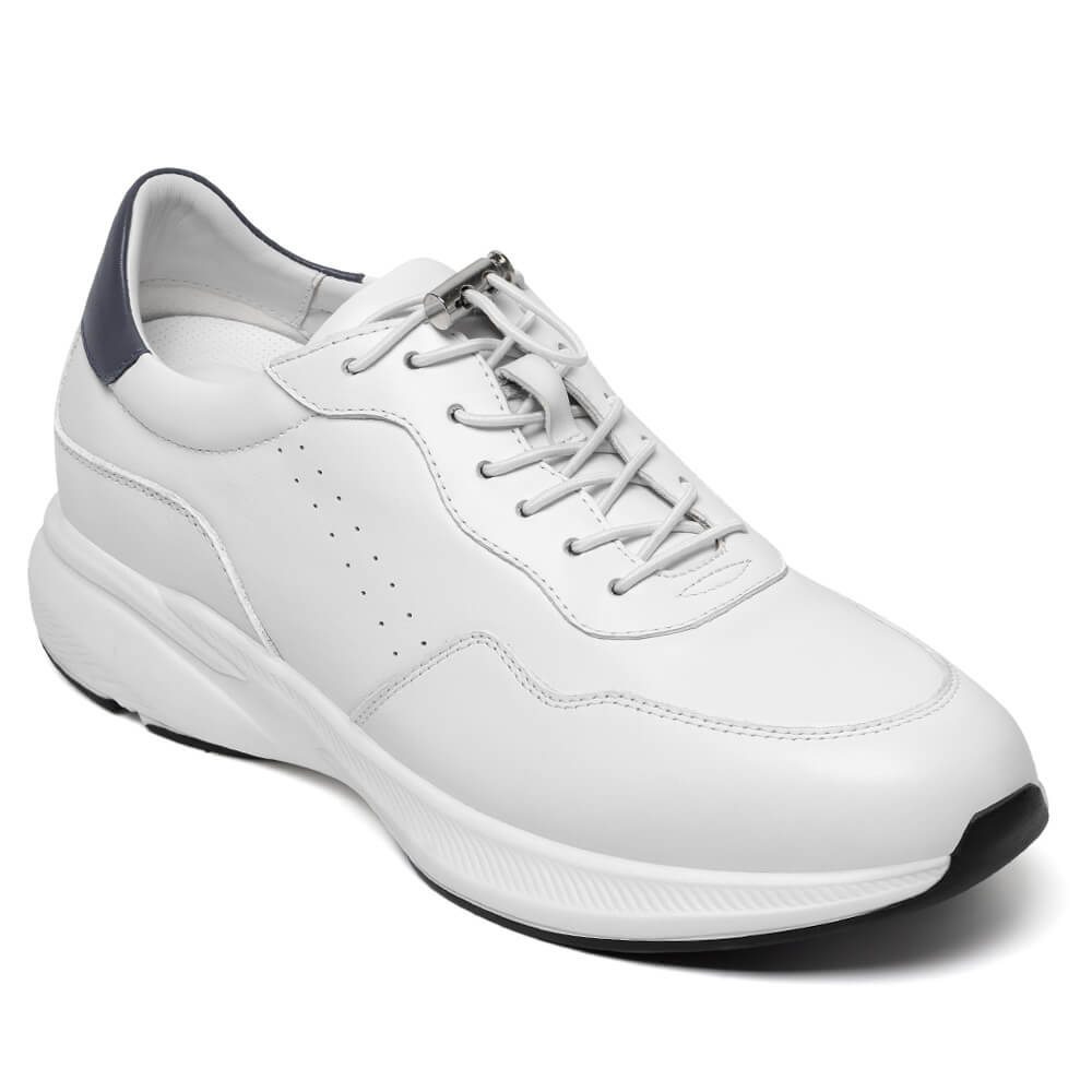 7CM / 2.76 Inches  CMR CHAMARIPA Men's Elevator Shoes | White Leather Trainers That Make You Taller