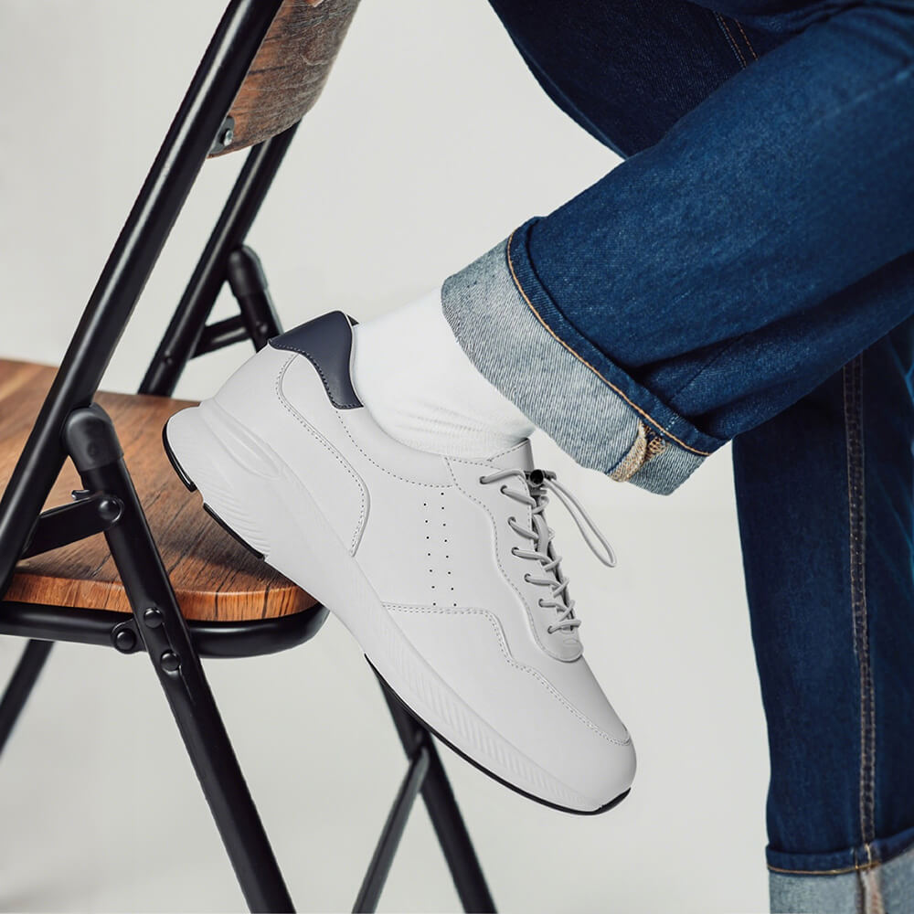 7CM / 2.76 Inches  CMR CHAMARIPA Men's Elevator Shoes | White Leather Trainers That Make You Taller