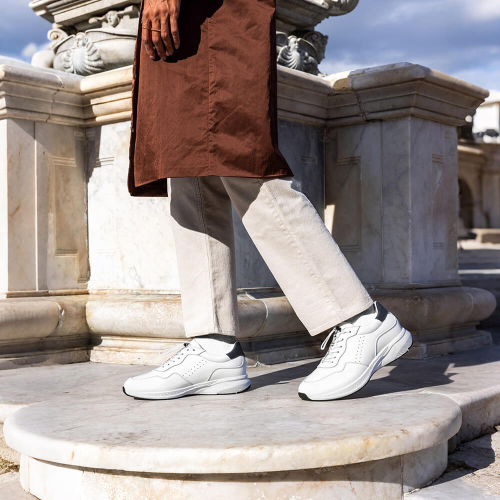 7CM / 2.76 Inches  CMR CHAMARIPA Men's Elevator Shoes | White Leather Trainers That Make You Taller