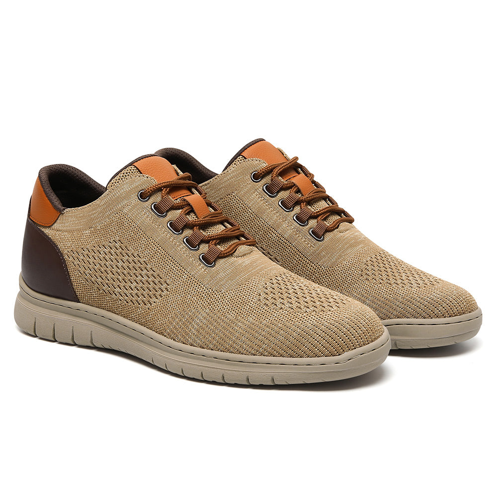 6CM / 2.36 Inches CMR CHAMARIPA Best Elevator Shoes For Men - Khaki Knit Casual Shoes