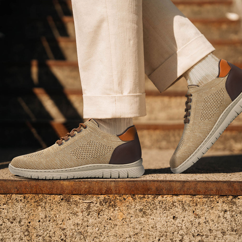 6CM / 2.36 Inches CMR CHAMARIPA Best Elevator Shoes For Men - Khaki Knit Casual Shoes