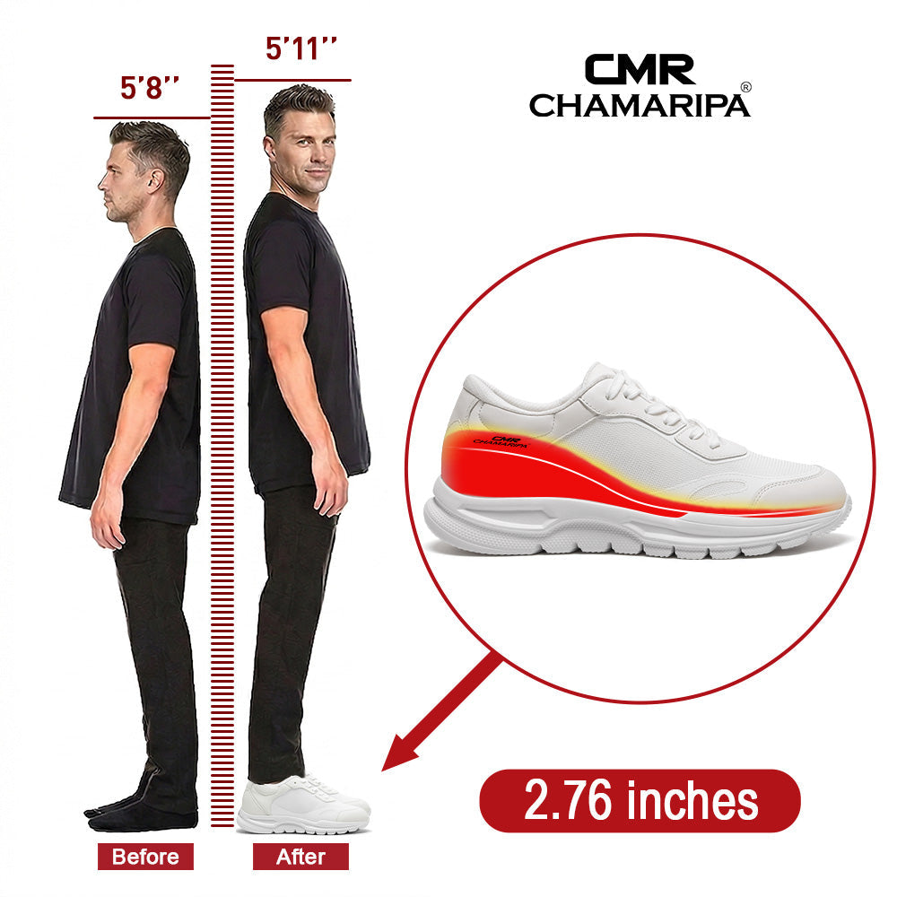 7 CM / 2.76 Inches CMR CHAMARIPA Elevator Shoes For Men | Off-White Breathable Mesh Sneakers