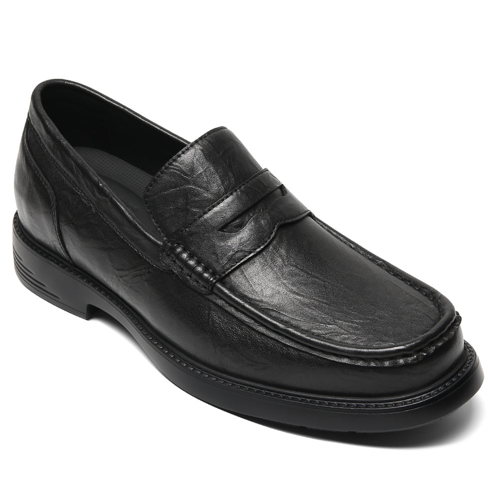 6CM / 2.36 Inches CMR CHAMARIPA Men's Invisible Height Increasing Loafers - Black Leather Business Casual Shoes